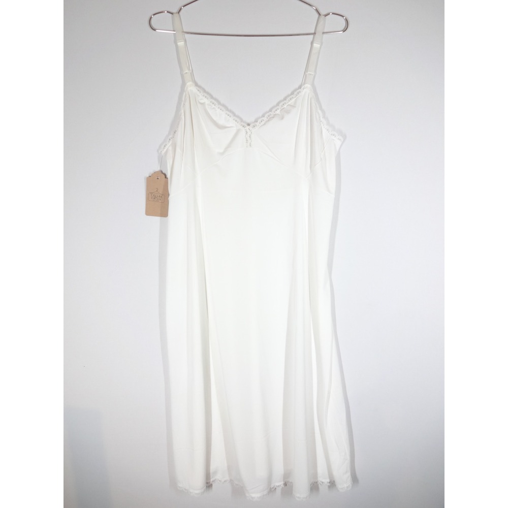 Vintage Full Slip Dress Women White Lace Trim Adjustable Straps Coquette 3496